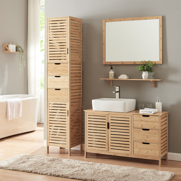 Wandspiegel mit Regal im Set Boksereys Bambus Natur [en.casa]