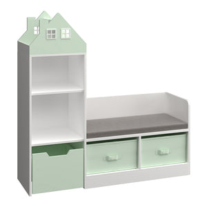 Kindersitzbank mit Regal Vipsali 100x99x30 cm Mintgrün/Weiß [en.casa]