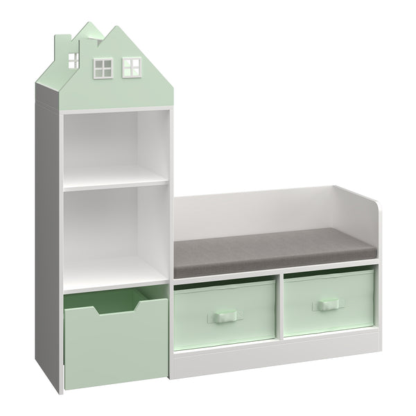 Kindersitzbank mit Regal Vipsali 100x99x30 cm Mintgrün/Weiß [en.casa]