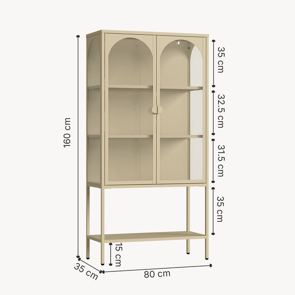 Vitrinenschrank Klippestad Stahl 160x80x35 cm Kamelfarben [en.casa]