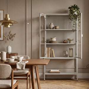 Vitrinenschrank Klippestad Stahl 160x80x35 cm Kamelfarben [en.casa]