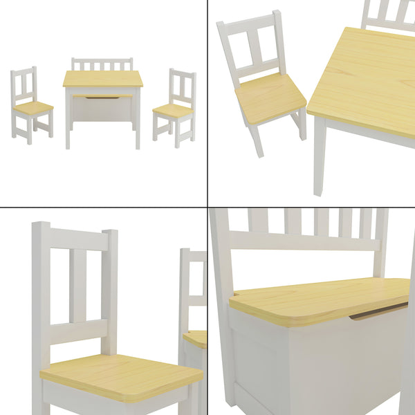 Kindertischset Lousame Kiefernholz Natur / Weiß [en.casa]