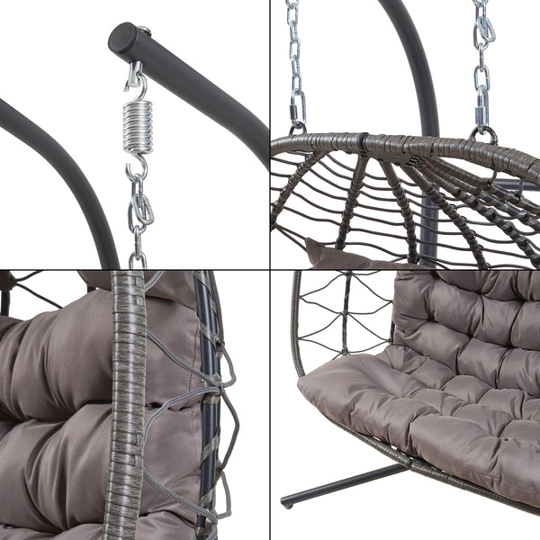 Doppel-Hängesessel Skense mit Gestell 198x156x98 cm Grau [en.casa]