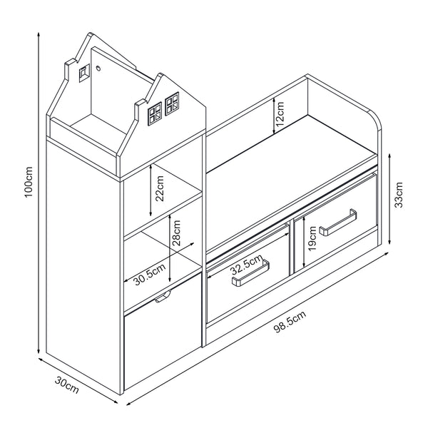 Kindersitzbank mit Regal Vipsali 100x99x30 cm Mintgrün/Weiß [en.casa]
