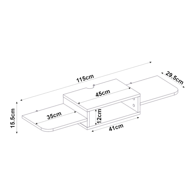 Maßskizze TV-Lowboard hängend Tar 115x30x16 cm Weiß [en.casa]