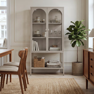 Vitrinenschrank Klippestad Stahl 160x80x35 cm Kamelfarben [en.casa]
