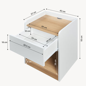 Nachttisch Kuorshare 55x42x37 cm Weiß/Eicheoptik [en.casa]