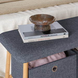 Sitzbank Vad mit 2 Aufbewahrungsboxen 90x30x45 cm Natur/Grau [en.casa]