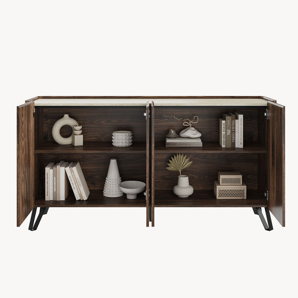 Sideboard Trorlon 160x40x83 cm Walnussoptik/Travertin [en.casa]