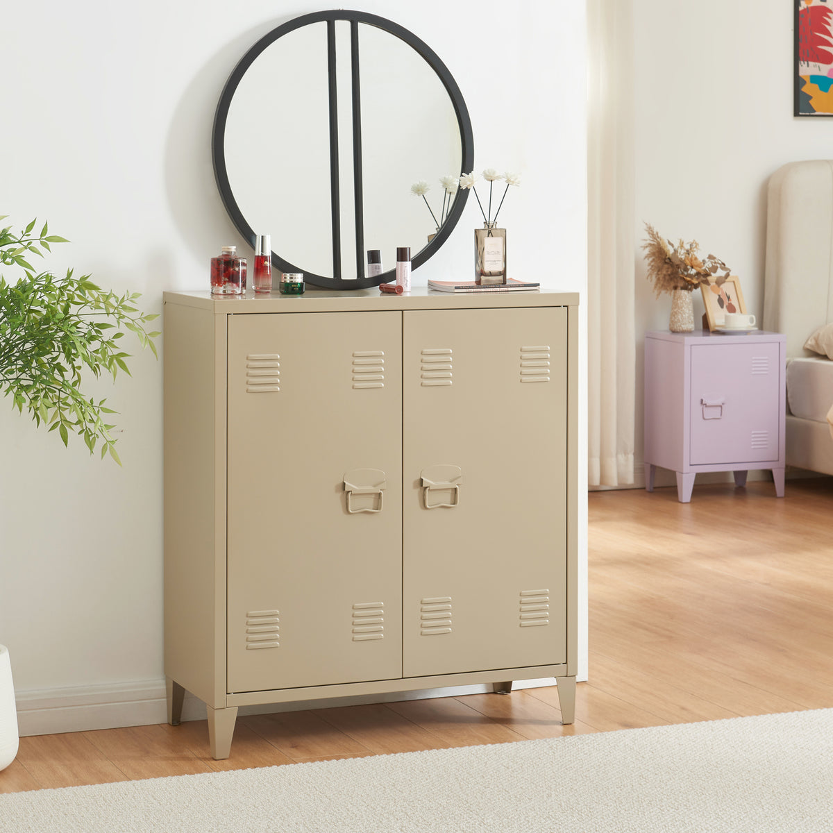 en.casa Aktenschrank »Oripää« mit 2 Türen Stahl 90x80x33 cm Kamelfarben