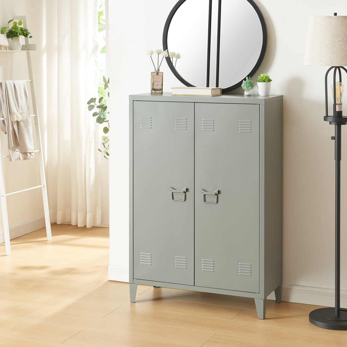 en.casa Aktenschrank »Oripää« mit 2 Türen Stahl 110x75x33 cm Dunkelgrau