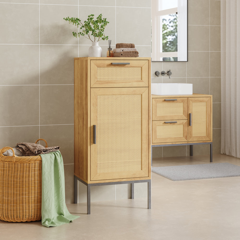 Badezimmerschrank Marhasa 92x40x30 cm Eicheoptik/Schwarz [en.casa]