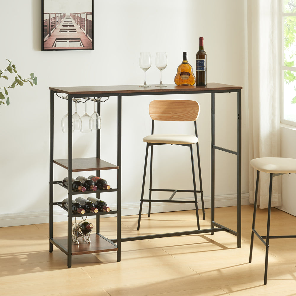 Bartisch Stjørdal mit Flaschenablage Schwarz/Walnussoptik [en.casa] - premiumXL
