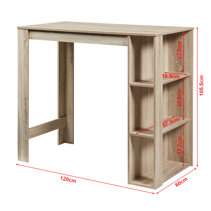 Maßskizze Bartisch Danderyd 120x60x106 cm mit 3 Ablagefächern [en.casa]