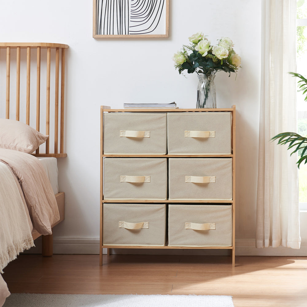 Kommode Maldon mit Stoffschubladen Natur/Beige [en.casa]