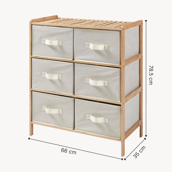 Kommode Maldon mit Stoffschubladen Natur/Beige [en.casa]