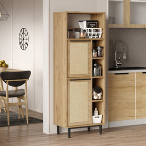 Küchenschrank Kvænangen Eichenoptik/Rattanoptik [en.casa]