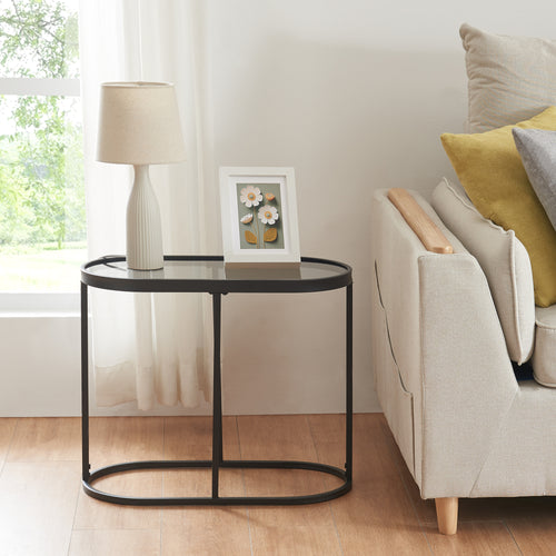 Beistelltisch Luleå mit Glasplatte Schwarz [en.casa] - premiumXL