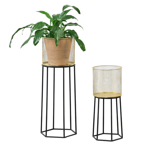 Blumentopf Ständer Merelbeke 2-tlg. Schwarz-Goldfarben en.casa