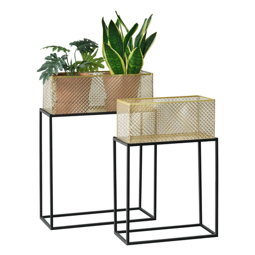 Blumenständer Anderlues 2er Set Schwarz/Messingfarben en.casa - premiumXL