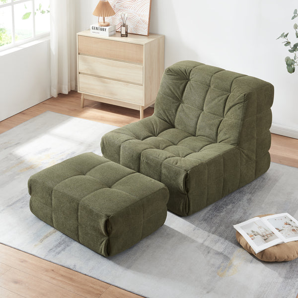 Bodensessel mit Fußhocker Koskyvn Textil [en.casa]