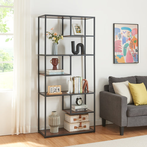 Bücherregal Østre 180x83x34 cm Schwarz/Walnussoptik [en.casa] - premiumXL