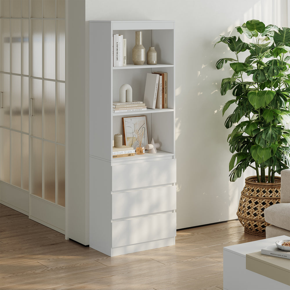 Bücherregal Les mit 3 Schubladen 180x60x35 cm Weiß [en.casa] - premiumXL