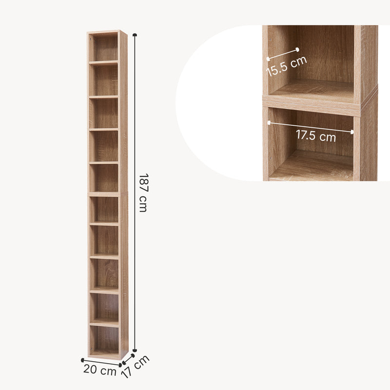 Maßskizze CD Regal Tynset 187x20x17 cm mit 10 Fächern [en.casa]