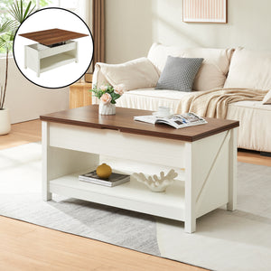 Couchtisch Kasama mit Hebeplatte und Stauraum 110x55x54 cm Walnussoptik/Weiß [en.casa] - premiumXL