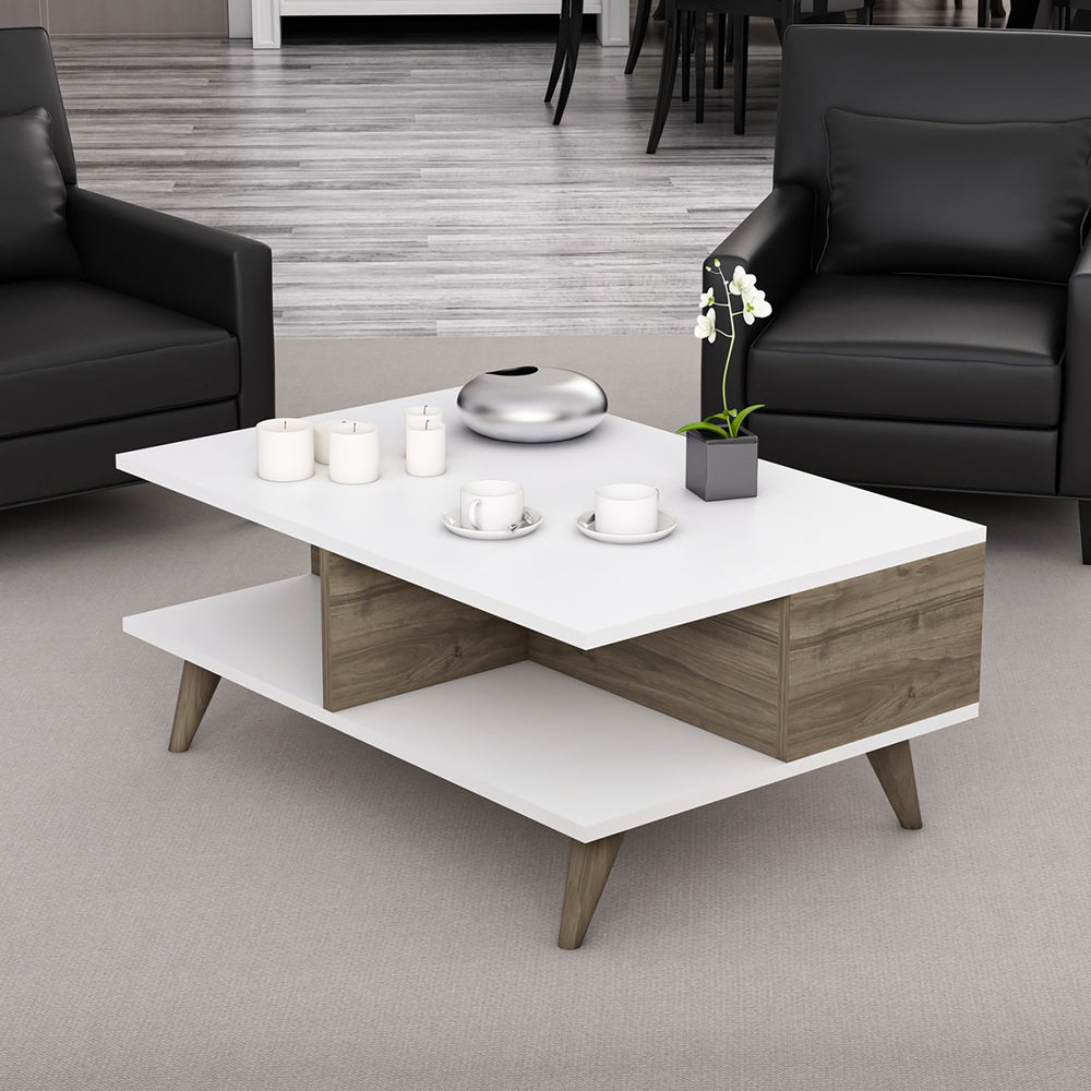 Couchtisch Grenaa mit unterer Ablage Weiß / Walnussoptik [en.casa] - premiumXL