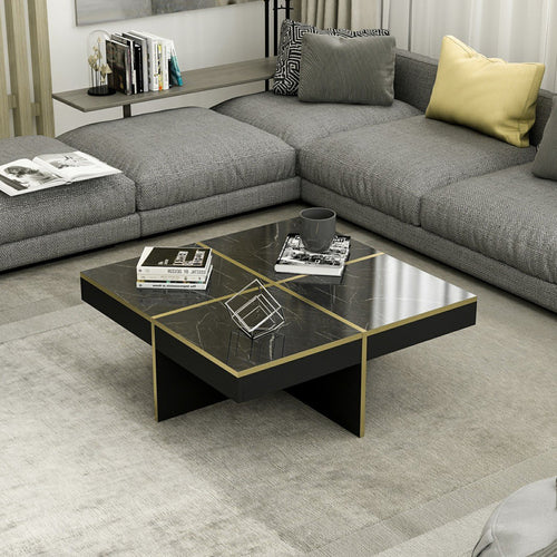 Couchtisch Fjerritslev 35x90x90 cm Marmoroptik Schwarz [en.casa]