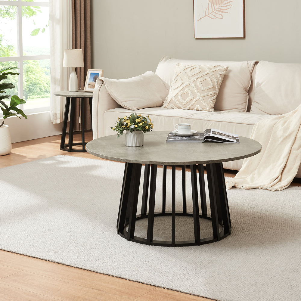 Couchtisch Buzzard Ø90x45 cm Schwarz/Betonoptik [en.casa] - premiumXL