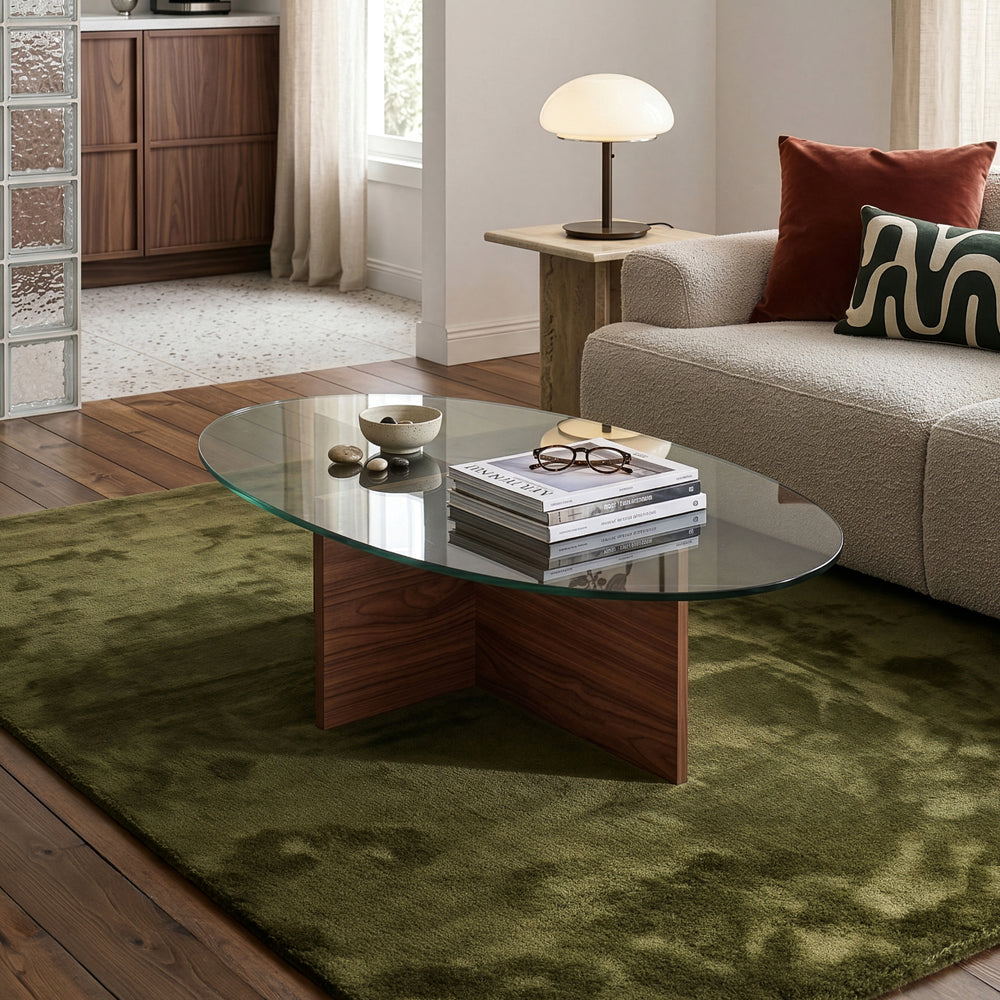 Couchtisch Viroya mit Glasplatte 100x60x36 cm Walnussoptik/Grau [en.casa]