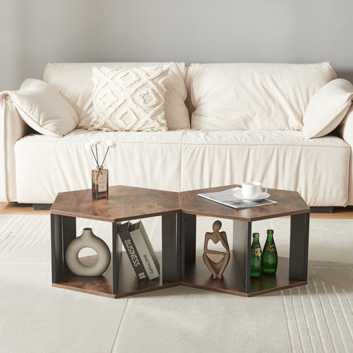 Couchtischset Molde 2 - tlg. Schwarz/Walnussoptik [en.casa] - premiumXL