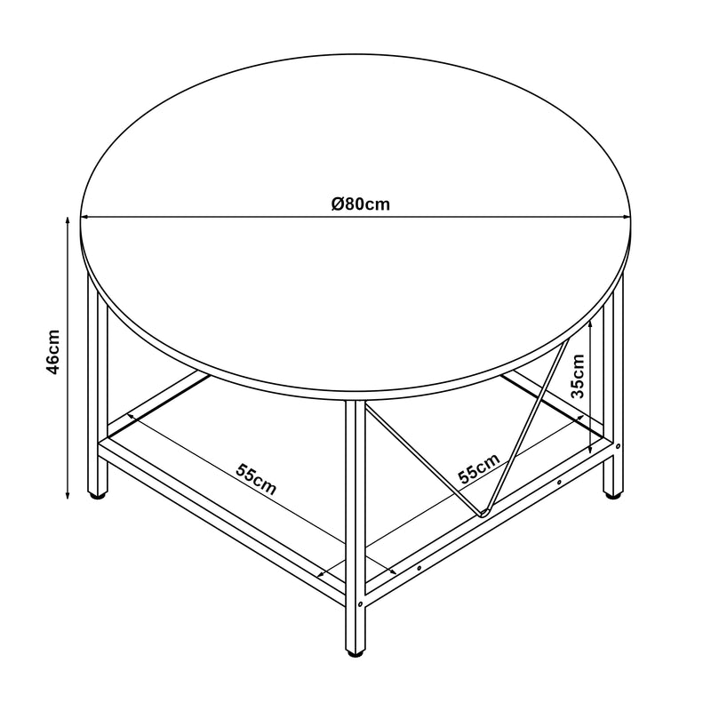 Maßskizze Couchtisch Filem Ø80x46 cm [en.casa]