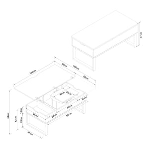 Couchtisch Rauli mit Hebeplatte und Stauraum 100x50x47 cm [en.casa]