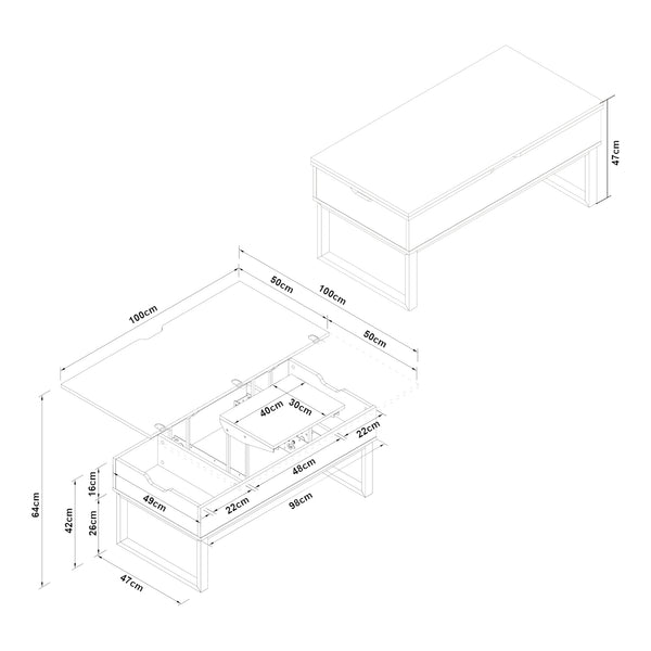 Couchtisch Rauli mit Hebeplatte und Stauraum 100x50x47 cm [en.casa]