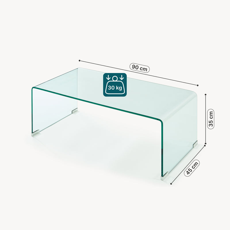 Maßskizze Couchtisch Väsas 90x45x35 cm gehärtetes Glas [en.casa]