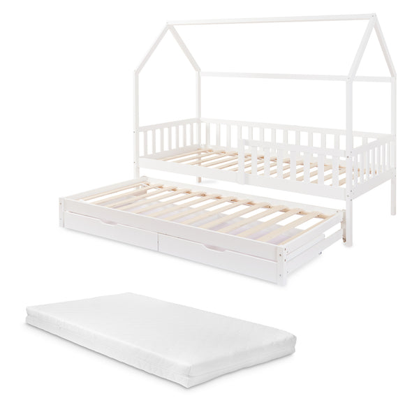 Doppel-Kinderbett Aarghonmaa mit 1 Matratze 90x200 cm Kiefernholz [en.casa]