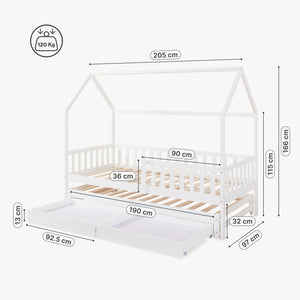 Doppel-Kinderbett Aarghonmaa mit 1 Matratze 90x200 cm Kiefernholz [en.casa]