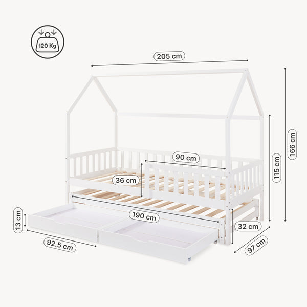 Doppel-Kinderbett Aarghonmaa mit 1 Matratze 90x200 cm Kiefernholz [en.casa]