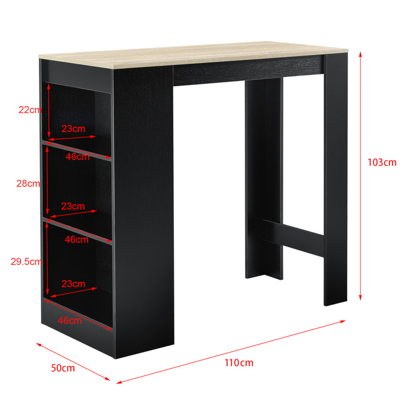Maßskizze Bartisch Kouvola mit 3 Fächern 110x50x103 cm in versch. Farben [en.casa]