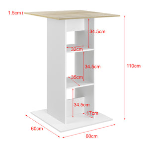 Bartisch Visby 110x70x70 cm mit 3 Regalfächern en.casa