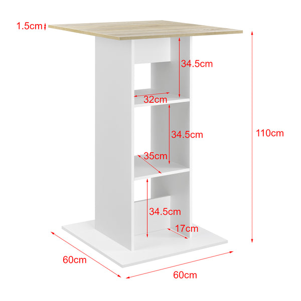 Bartisch Visby 110x70x70 cm mit 3 Regalfächern en.casa