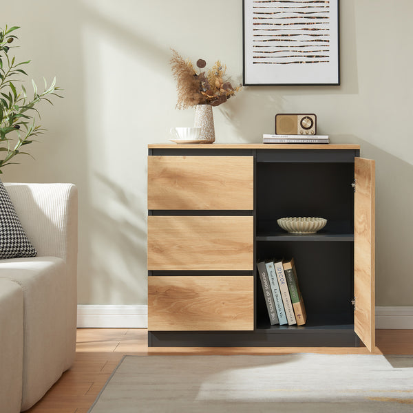 Sideboard Kyr Schwarz/Eicheoptik rustikal [en.casa]