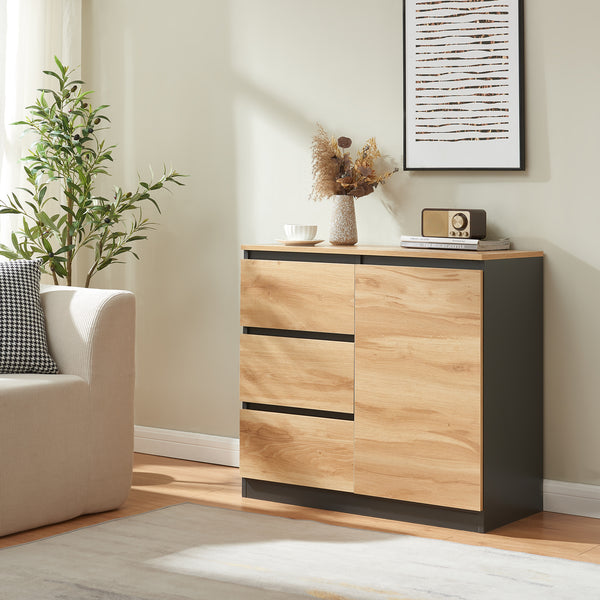 Sideboard Kyr Schwarz/Eicheoptik rustikal [en.casa]