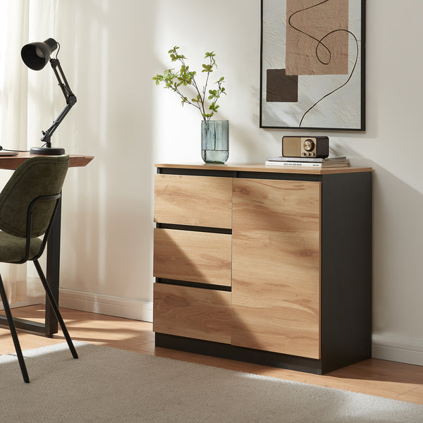 Sideboard Kyr Schwarz/Eicheoptik rustikal [en.casa]