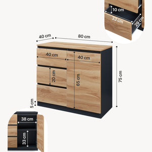 Sideboard Kyr Schwarz/Eicheoptik rustikal [en.casa]