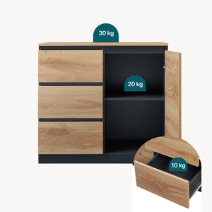 Sideboard Kyr Schwarz/Eicheoptik rustikal [en.casa]