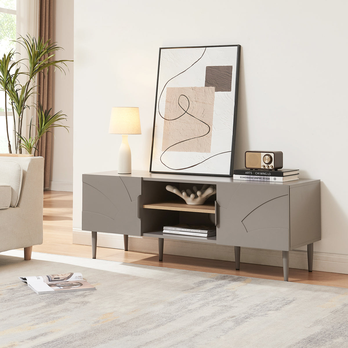 en.casa TV-Schrank »Starvili« mit 2 Türen 120 x 40 x 45 cm Grau